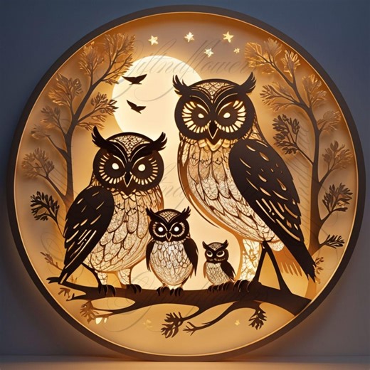 Owl Family Printable Wall Art | 3D Woodland Style Illustration | Owl PNG/PDF Digital Download - Etsy