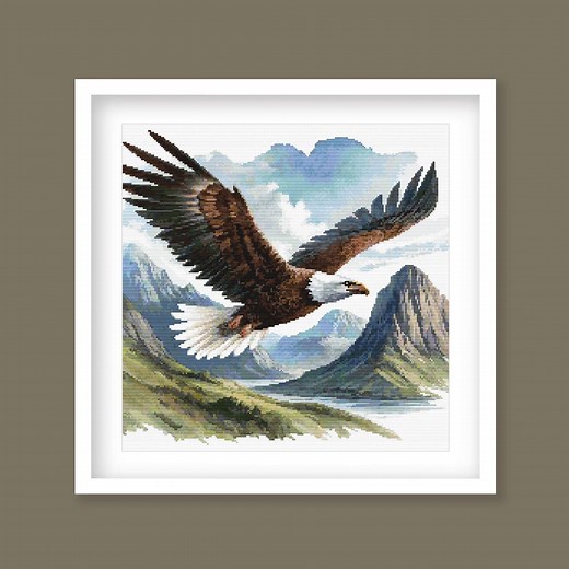 Bald Eagle Flying Cross Stitch Pattern - Majestic American Eagle Over Mountains - Nature Embroidery Design. Digital PDF Download - Etsy