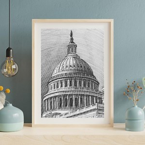 Hand-drawn U.S. Capitol Sketch Print – Washington DC Landmark Wall Art – Black & White Architecture Illustration - Etsy