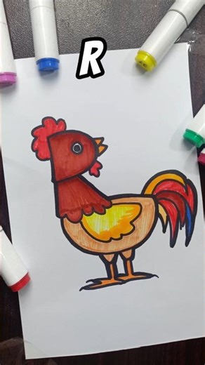 Let's Draw Rooster 🐓 With alphabet "R" #shorts #kids