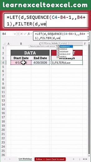 List Workdays between two Dates in #Excel with Formula using #SEQUENCE #WEEKDAY #FILTER Functions