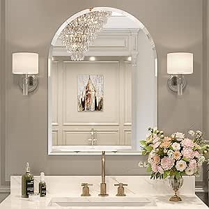 Frameless Bathroom Mirror, 22" x 30" Arched Vanity Mirror for wall Beveled, Arch Wall Mounted Mirror for Hallway, Entryways, Over Sink