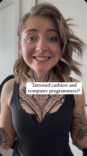 Alyssa Grocutt, PhD on Instagram: "Tattooed cashiers and computer programmers?? • The researchers were interested in perceptions of tattooed job applicants for a cashier position and a computer programmer position. Participants were shown an image of a person - who either had no tattoo or a small Roman numeral tattoo on their neck - and asked how employable they thought this person was for the job. • For the cashier job, the tattoo did make a difference. The tattooed job applicants were rated lo