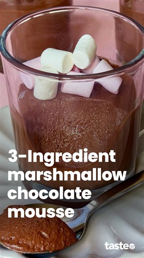 Just 3 ingredients and you’ve got the dreamiest chocolate mousse. Melted marshmallows give it a light, fluffy texture with a subtle bouncy chew, making it a fun, egg-free twist on the classic For the recipe, Google 'Taste 3-Ingredient marshmallow chocolate mousse'. Recipe by @stella_anna #marshmallowdesserts #marshmallowrecipes #easychocolatemousse #egglesschocolatemousse | Taste.com.au