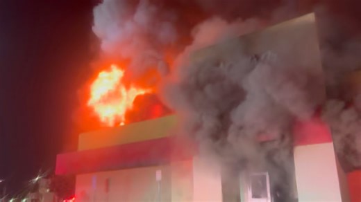 Just after 6:00 PM last night, Fresno firefighters were dispatched to the 1600 block of North Blackstone Avenue after multiple callers reported a building on fire near the intersection of Blackstone and McKinley Avenue. Engine 5 arrived to find heavy smoke coming from a vacant, boarded-up building, formerly a Carl’s Jr restaurant. Firefighters initially entered the structure to attack the fire from the interior. Approximately 13 minutes into the incident, fire conditions rapidly worsened, with i