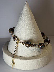 Gold Plated Impression Jasper Beaded Bracelet With Star Charm - Etsy
