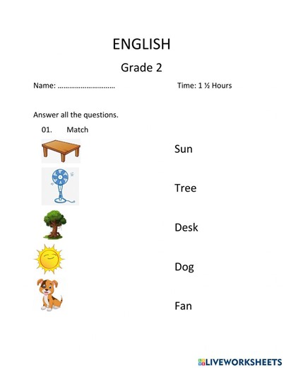 Grade 2 English worksheet