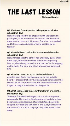 Class 12th English ch 1 Question Answer |The Last Lesson NCERTsolutions |Flamingo📖