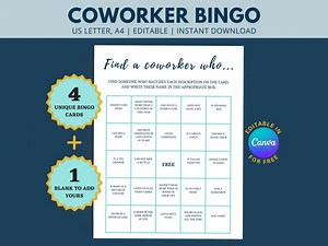 Coworker Bingo, Team Building Bingo, Employee Favorites, Editable Coworker Bingo Printable, Office Team Building Games for Work, Human Bingo - Etsy