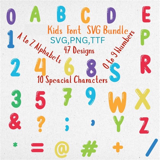 Kids Font Bundle | A–Z, 0-9   Symbols | Playful Child SVG Font | Alphabet Png TTF | Kid-friendly Svg Cricut & Silhouette | Round Font Bundle - Etsy