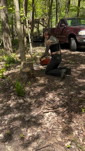 Dull chain and no ppe, there I beat you to it. Really though, needed this locust stump out asap!! #wood #450 #blacklocust #trees #forest #lumberbarbie #babysaw #chainsaw #woods #treework | Snorty McSass