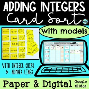 Adding Integers Card Sort Models Chips Counters Number Lines PAPER & DIGITAL