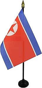 AZ FLAG - North Korea Table Flag 4'' x 6'' - North Korean Mini Desk Flag 100% Polyester 15 x 10 cm - Office Banner with 10'' Pole - Golden Spear