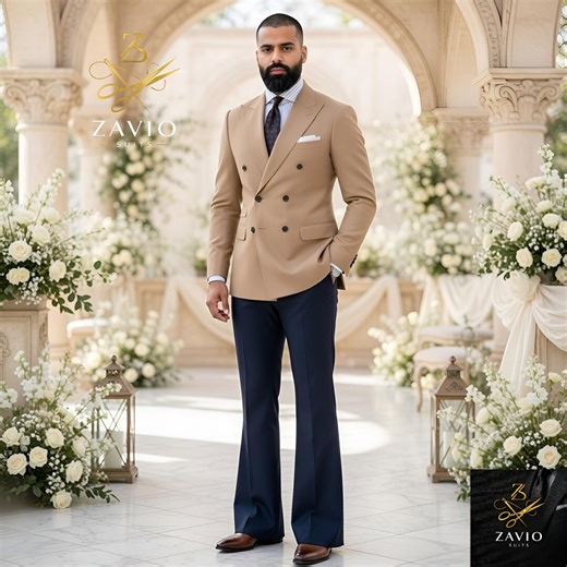 Camel 70s Tuxedo Double Breasted Navy Flared Pants Zweifarbiger Anzug Costume Bicolore Rétro Vintage Prom Wedding Bespoke Fit - Etsy