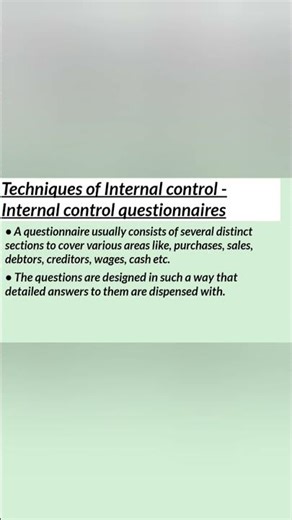 Internal control questionnaires | Techniques | Auditing concepts #shorts #auditing #internalcontrol