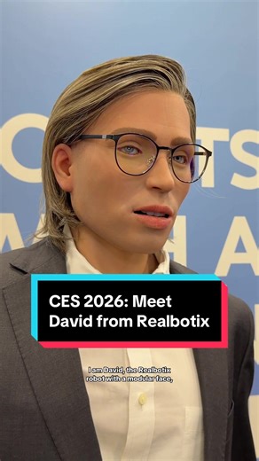 Realbotix told us they named this robot David after David Bowie. This fully modular robot is packed with motors to create facial expressions and advanced conversational AI for those deep talks. #realbotix #robot #animatronic #ces #ces2026