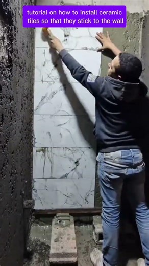 Tutorial on how to install ceramic tiles so they stick to the wall. Please try it. #shorts