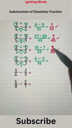 Subtraction of Dissimilar Fractions