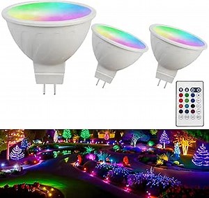 Cheopha MR16 LED Bulbs Color Changing Outdoor Lights with Exclusive Single Colour Fade Cycle (12 RGB + 2700K-6500K), 12V 5W RGB MR16 LED Bulbs for Christmas New Year, Landscape Lighting 3-Pack