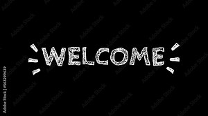 welcome animation on transparent background. doodles style. white lettering welcome text animated. 2d video alpha channel.