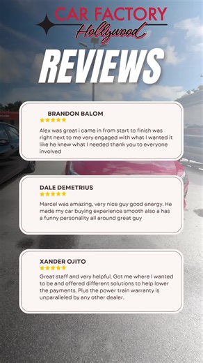 Our customers say it best: ⭐⭐⭐⭐⭐ From unbeatable prices to easy approvals! Your next car is here… with a 5-star experience to match 💯🔥 📍5200 S. State Road 7 , Hollywood, FL 33314 ☎️(833) 918-1566 | Car Factory Outlet Hollywood