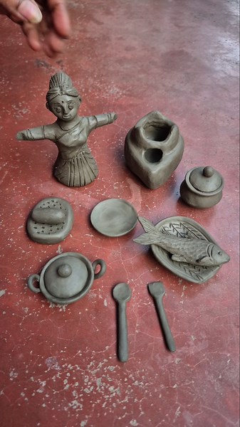Making Village Mini Kitchen Pots & Fish With Clay #shorts