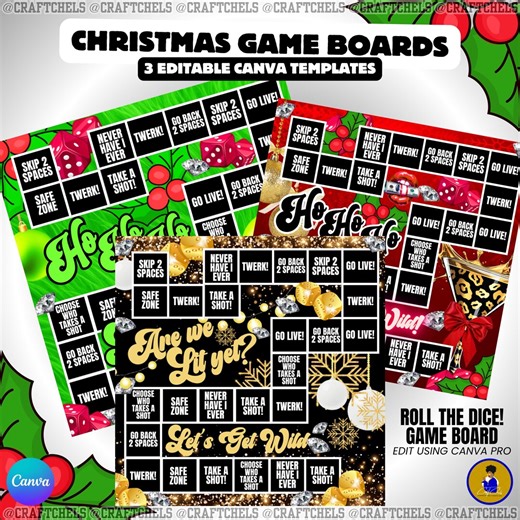 Christmas Holiday Party Game Board Bundle | 3 Editable Canva Templates | 20” Printable Christmas Games | Editable Christmas Board Game - Etsy