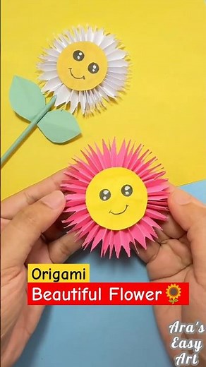 DIY Origami Paper Sunflower🌻 Flower For kids - Kids Craft ​⁠#shorts #diy #flower #cute #sunflower