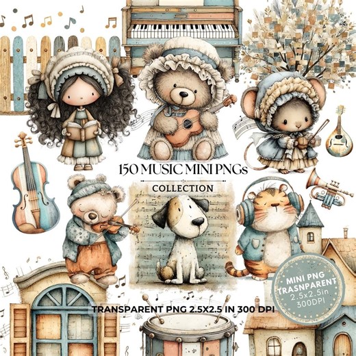 Music Digital Clipart: Musical Instruments Watercolor PNG (digital Download, 2.5x2.5 In) - Etsy