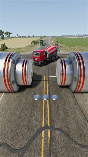 Colorful City Buses & Cement Truck Vs Hyrdualic Crush - BeamNG.drive