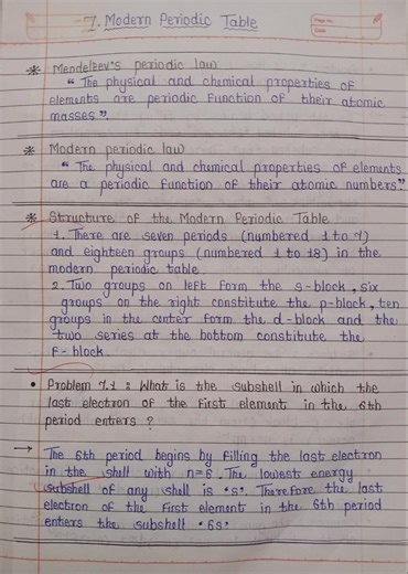 Class 11th Chemistry Chapter 7.Modern Periodic Table NOTES #chemistry #shorts