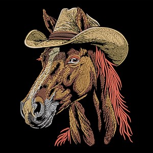 Western Horse Embroidery Design – Cowboy Hat Horse Machine Embroidery Pattern for Dark Textiles, Wild West Decor, Ranch Craft Digital File - Etsy