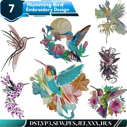 Floral Hummingbird Machine Embroidery Design, Bird of Paradise Embroidery Designs, Mini Cute Humming Bird Embroidery Files, DST PES File. - Etsy