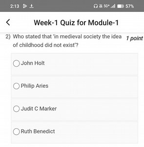 2:13\% 56 ^ {   } . .1157\%Week-1 Quiz for Module-12) Who ... | Filo