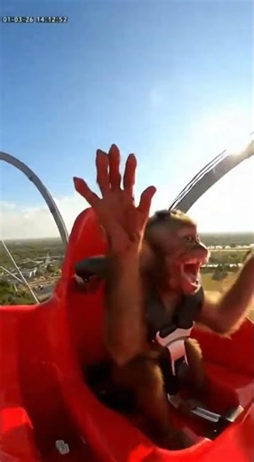 Monkey Sneaks On Roller Coaster & LOVES IT!