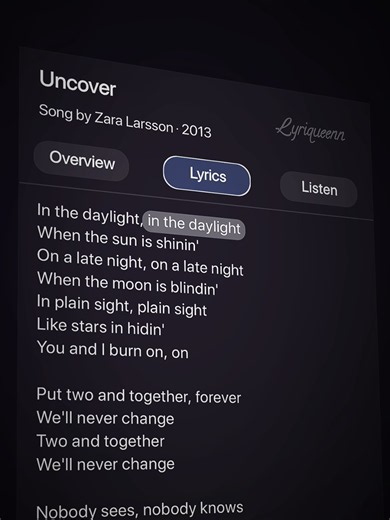 Uncover. #lyrics #music #song #zaralarsson #foryou