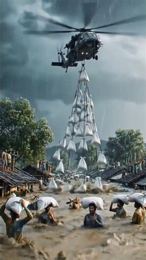 WoW😍 Helicopter Rescue Amid the Storm #trending #shorts #flood