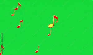 Musical notes coming out of a radio, dancing around