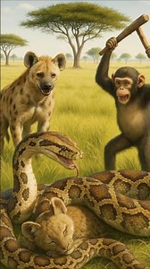 Chimpanzee vs Python 🐍 | Hyena Escapes Snake’s Grip | Crazy AI Animal Shorts