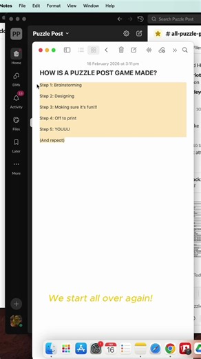 Making a puzzle game looks like this: brainstorming, designing, testing, redesigning, testing again, printing — until it's finally yours 🧩 We’re proud of what goes into every game and there’s a lot of fun things in the works for this year ⭐️ New chaos, new challenges, new things we can’t wait to show you 👀 Stay tuned! #PuzzlePost #ProductDevelopment #GameDesign #CreativeProcess #SmallBusiness