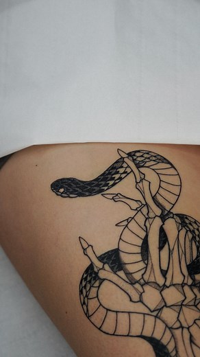 MISERIA | —— snake & skeleton hand I’d love to tattoo more snakes 🤍✨ Write me if you want a similar designs ! #snaketattoo #snaketattoos... | Instagram