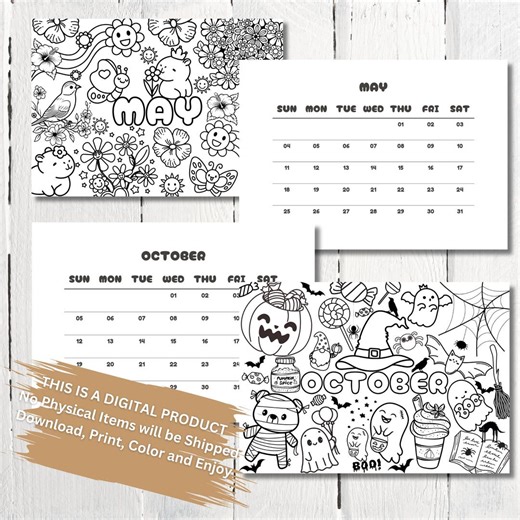 2025 Coloring Calendar Printable for Creative Planning, Adult A4 Landscape (digital Download) - Etsy