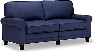 Serta Copenhagen 73" Rolled Arm Sofa, Easy Care Polyester, Soft Pillow Back, Pocket Coil Seat Cushions, Removable Covers, Loveseat or Couch for Small Spaces, Living Rooms or Bedrooms, Navy Blue