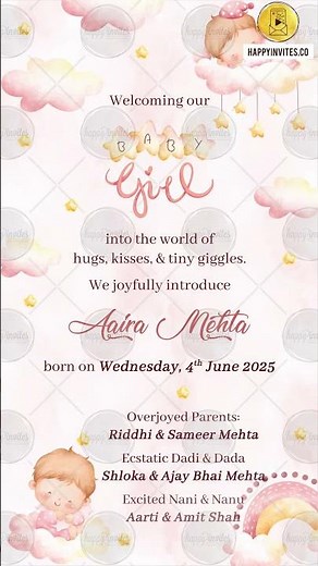 Birth Announcement Video for Baby Girl | Newborn Announcement for WhatsApp