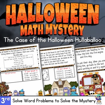 Halloween 3rd Grade Math Mystery | Story Problems | Fractions, Time, Money, etc.