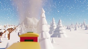 Download Christmas perfect winter fairy-tale landscape. Wooden snow-covered house of Santa Claus next to it is a large magic fir tree decorated with gifts for free