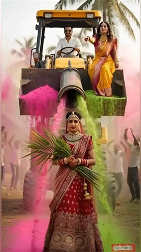 A Poor Bride Builds a Giant Monster Palm-Leaf JCB for Holi | Hand crafted | #Shorts #crafting