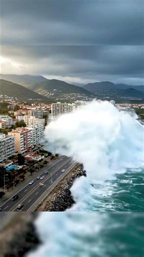 Giant Waves Crash Into Coastline