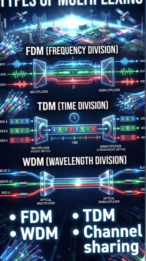 Types of Multiplexing – FDM TDM WDM#education #engineeringshorts #learn #multiplex #fdm #tdm #wdm