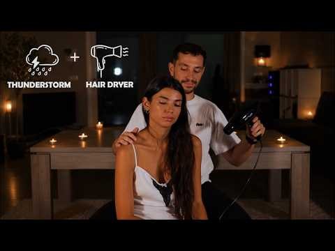 10 Hours Hair Dryer & Thunderstorm Sounds for Sleep, Relaxation & Stress Relief